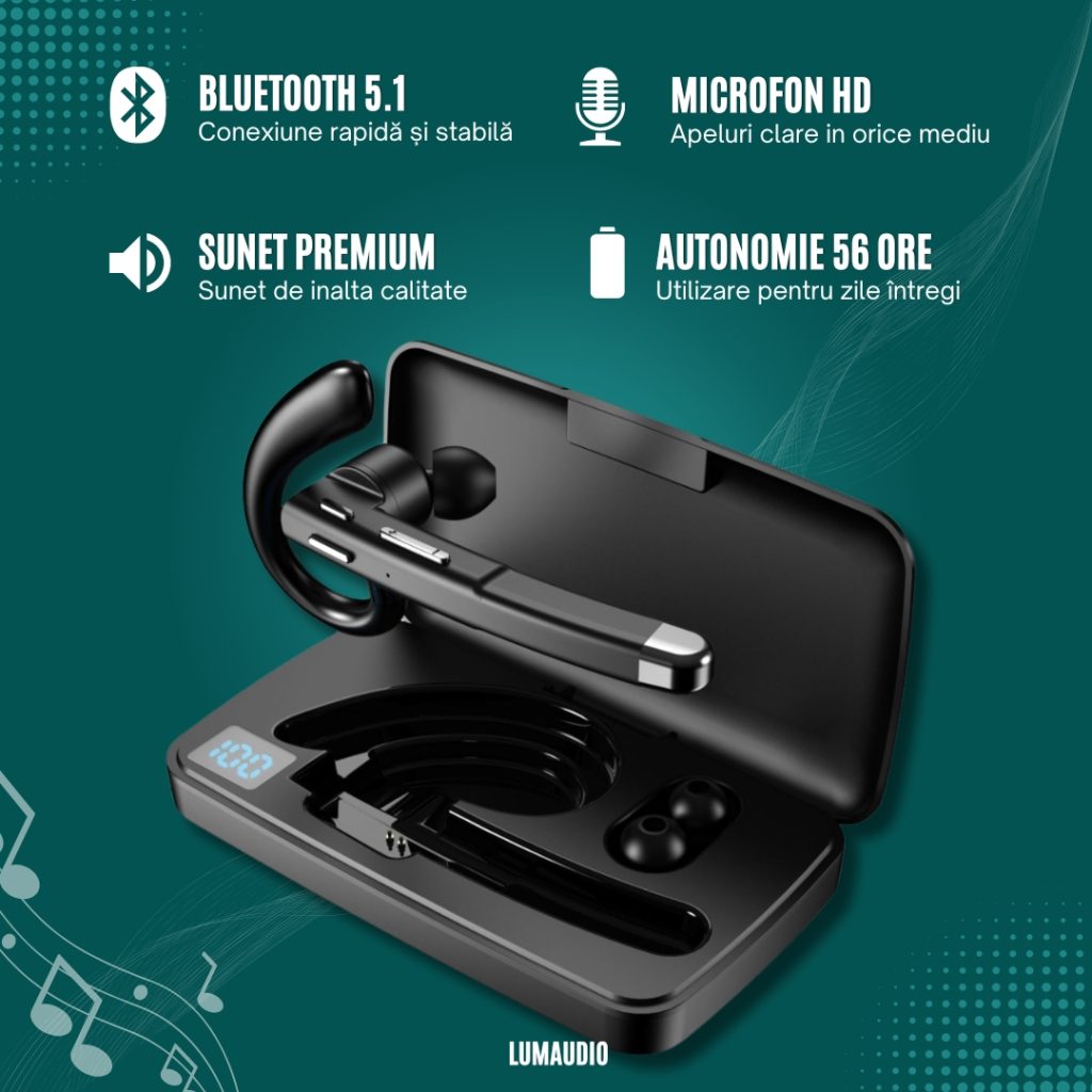 Casca bluetooth LUMAUDiO ACTION, pentru apeluri handsfree, Microfon puternic