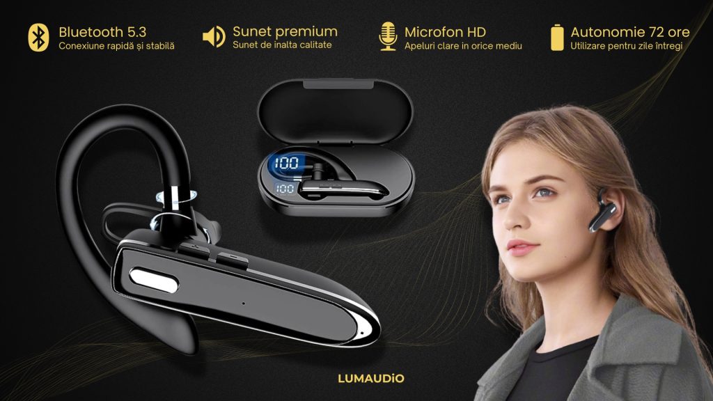 Casca bluetooth LUMAUDiO RING, pentru apeluri handsfree, Compatibilitate Universal
