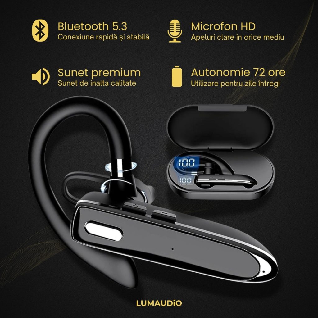 Casca bluetooth LUMAUDiO RING, pentru apeluri handsfree, Compatibilitate Universal