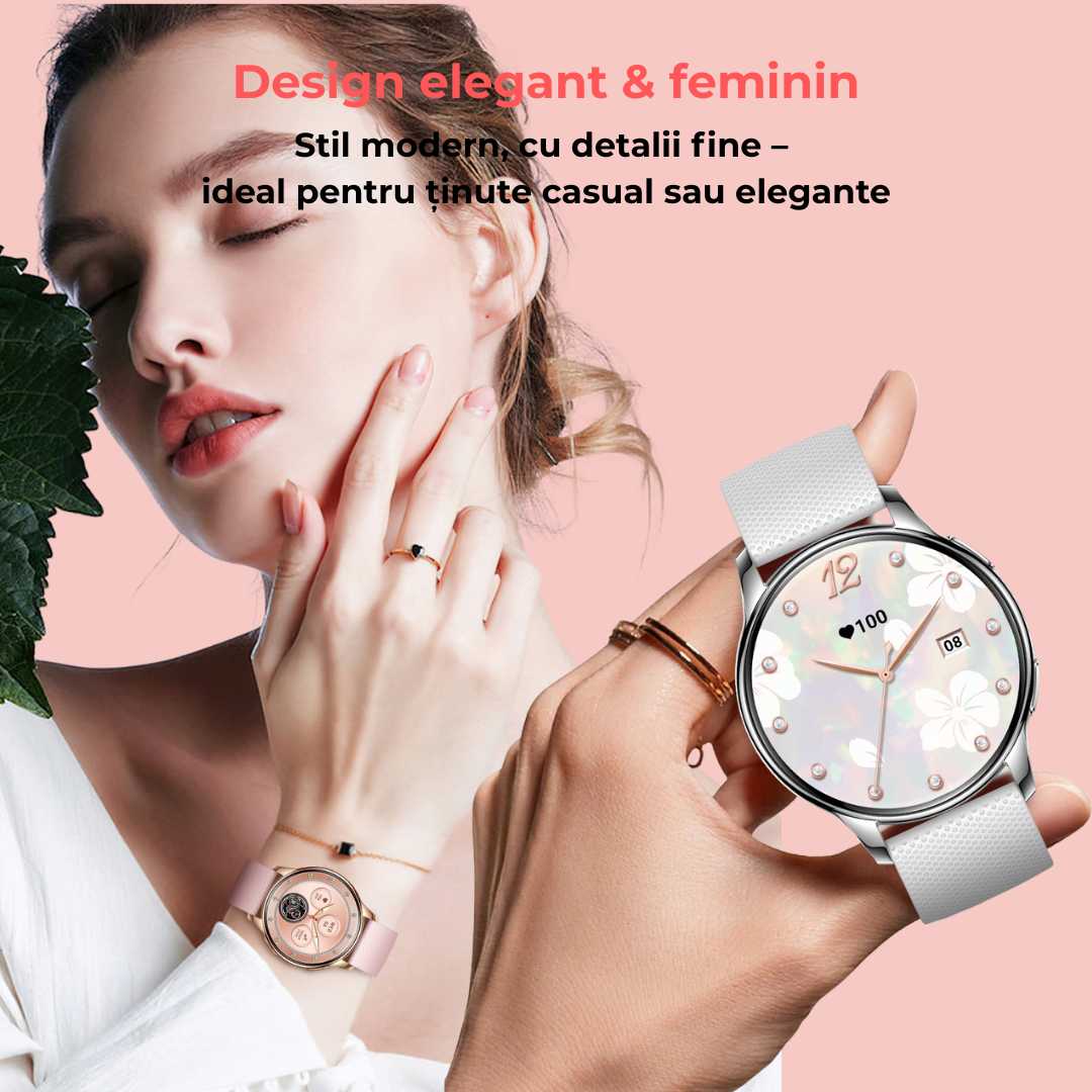 Ceas Smartwatch LUMAUDiO Callix, Autonomie 10 zile, Rezistent la apa, 2 curele