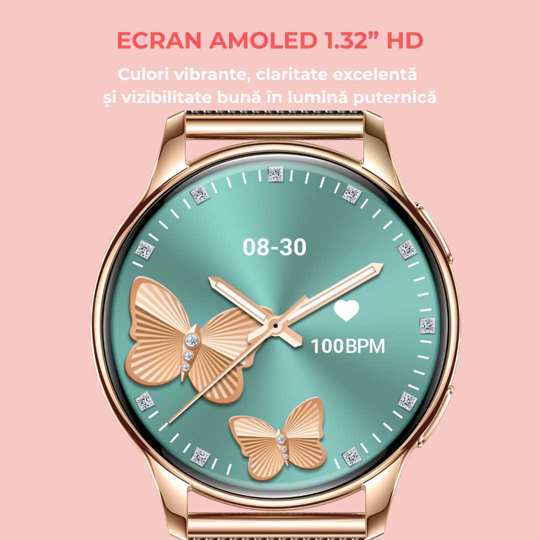 Ceas Smartwatch LUMAUDiO Callix, Autonomie 10 zile, Rezistent la apa, 2 curele