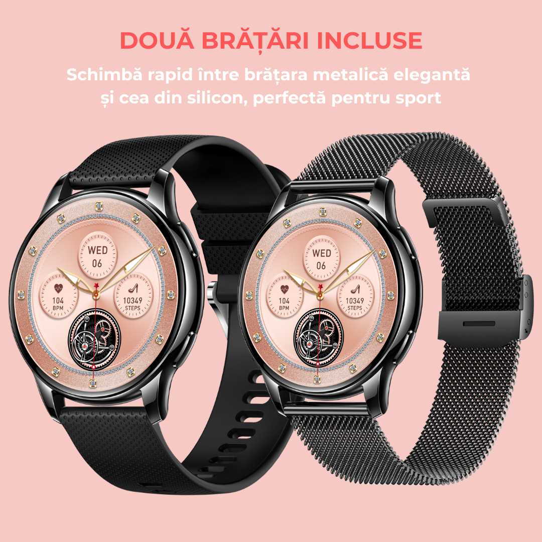 Ceas Smartwatch LUMAUDiO Callix, Autonomie 10 zile, Rezistent la apa, 2 curele