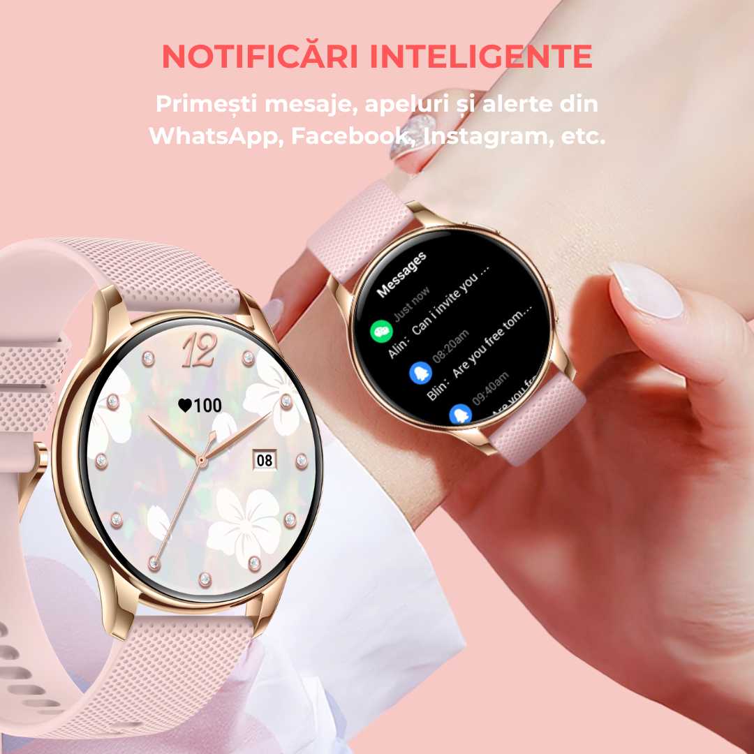 Ceas Smartwatch LUMAUDiO Callix, Autonomie 10 zile, Rezistent la apa, 2 curele