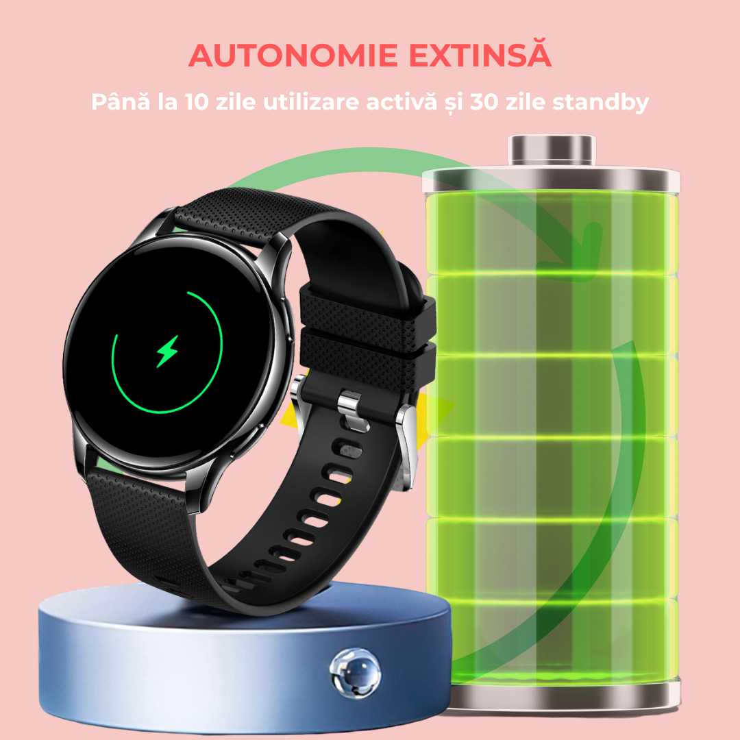 Ceas Smartwatch LUMAUDiO Callix, Autonomie 10 zile, Rezistent la apa, 2 curele
