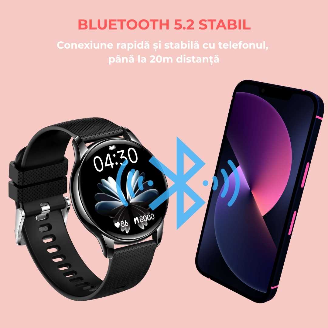Ceas Smartwatch LUMAUDiO Callix, Autonomie 10 zile, Rezistent la apa, 2 curele