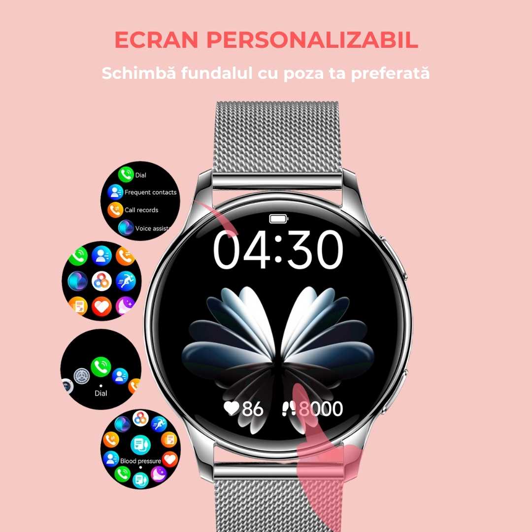 Ceas Smartwatch LUMAUDiO Callix, Autonomie 10 zile, Rezistent la apa, 2 curele