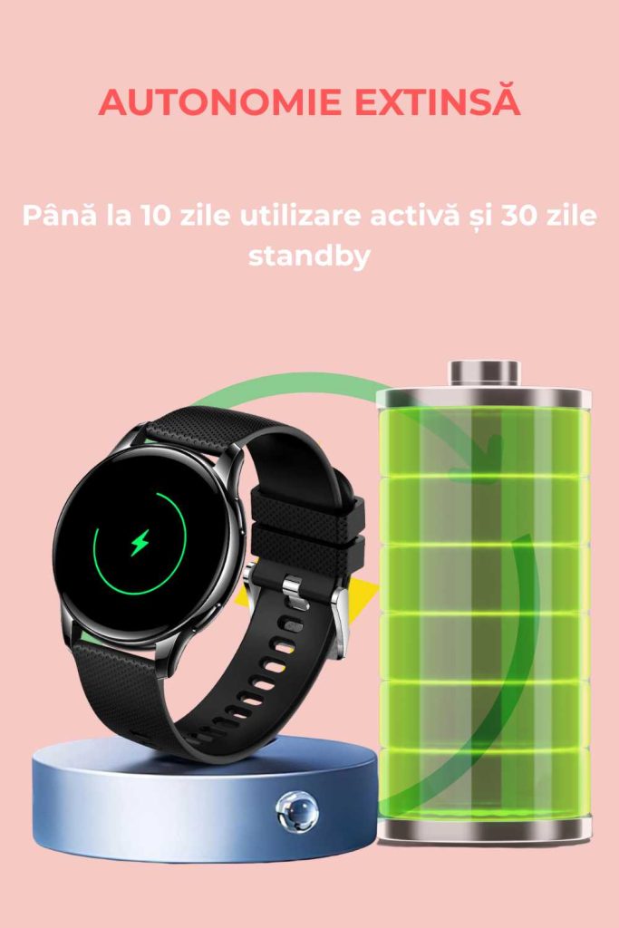 Ceas Smartwatch LUMAUDiO Callix, Autonomie 10 zile, Rezistent la apa, 2 curele