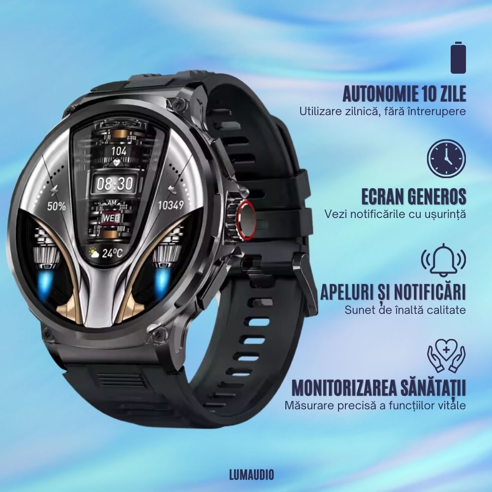 Ceas Smartwatch Bărbați LUMAUDiO ZenTIME, Autonomie 10 Zile, Preluare și inițiere Apeluri, Meniu în Română, 2 Curele