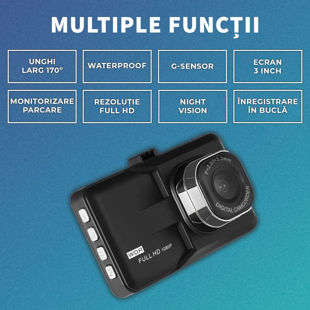 Camera auto LUMAUDiO® ProStreet, Display IPS 3″, Full HD, Night Vision, Senzor Coliziune, Rezistenta la apa 6