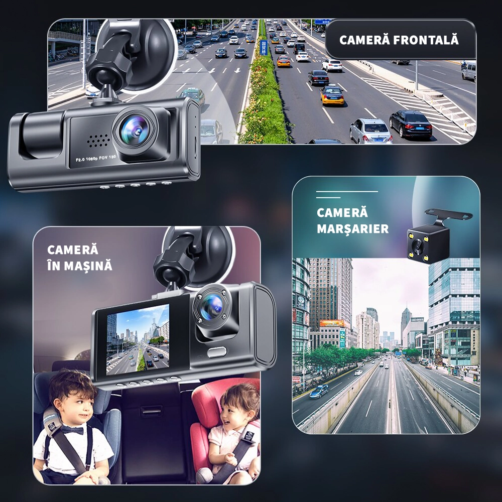 Camera auto LUMAUDiO® Razor, Camera Marsarier, Display IPS 2″, Full HD, Camera interior, Night Vision, Senzor Coliziune, Rezistenta la apa 4