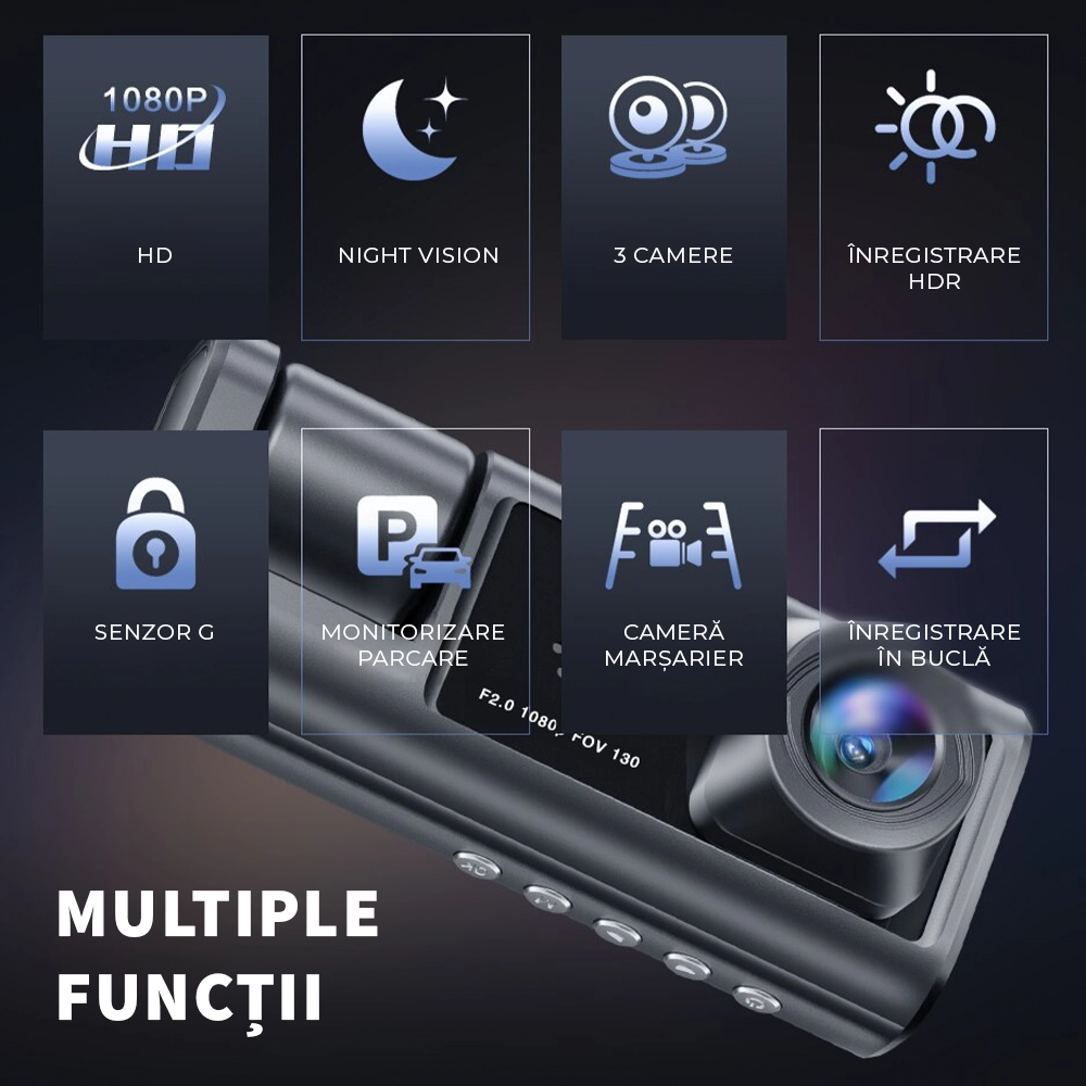 Camera auto LUMAUDiO® Razor, Camera Marsarier, Display IPS 2″, Full HD, Camera interior, Night Vision, Senzor Coliziune, Rezistenta la apa 6