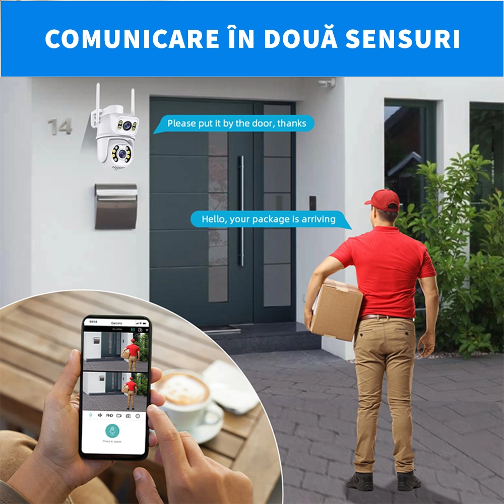 Camera supraveghere exterior LUMAUDiO® Zing, Full Color Night vision, 4K, Rezistenta la intemperii, Alb 3