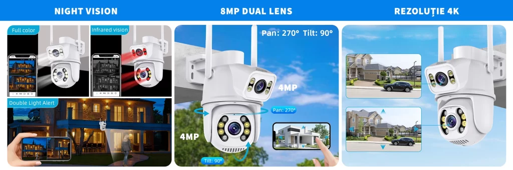 Camera supraveghere exterior LUMAUDiO® Zing, Full Color Night vision, 4K, Rezistenta la intemperii, Alb 9