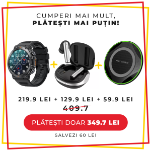 Pachet CADOU LUMAUDiO, Smartwatch RUgged + Casti Wireless Prestige + Incarcator Wireless Limitless