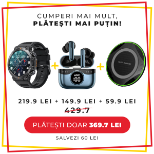 Pachet CADOU LUMAUDiO, Smartwatch Rugged+ Casti Bluetooth Wireless Sonox + Incarcator Wireless Limitless