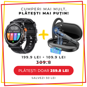 Set cadou LUMAUDiO, Smartwatch Titanium + Casca Bluetooth Wireless Bilink