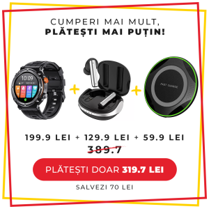 Pachet CADOU LUMAUDiO, Smartwatch Titanium + Casti Wireless Prestige + Incarcator Wireless Limitless