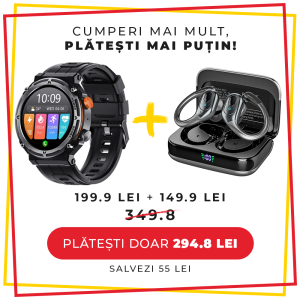 Pachet PROMO LUMAUDiO, Smartwatch Titanium + Casti Bluetooth Wireless Pulsefit