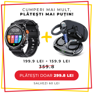 Pachet PROMO LUMAUDiO, Smartwatch Titanium + Casti Bluetooth Wireless Rhythm