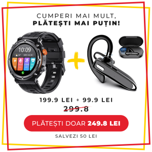 Set cadou LUMAUDiO, Smartwatch Titanium + Casca Bluetooth Wireless Ring