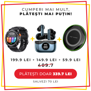 Pachet CADOU LUMAUDiO, Smartwatch Titanium + Casti Bluetooth Wireless Sonox + Incarcator Wireless Limitless