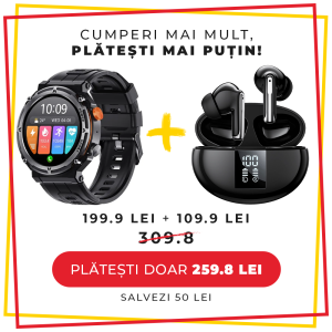 Set cadou LUMAUDiO, Smartwatch Titanium + Casti Bluetooth Wireless Zoundx