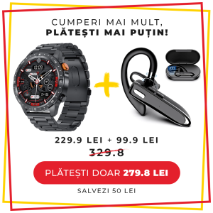 Pachet PROMO LUMAUDiO, Smartwatch Syncro + Casca Bluetooth Wireless Ring