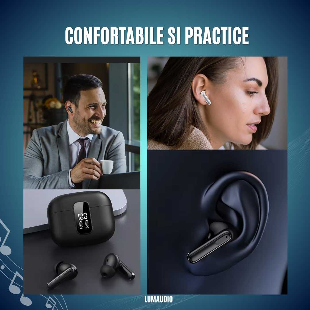 Căști Audio Wireless LUMAUDiO® Impulse Autonomie 41 Ore și Dubla tehnologie de Anulare a Zgomotelor ANC+ENC 12
