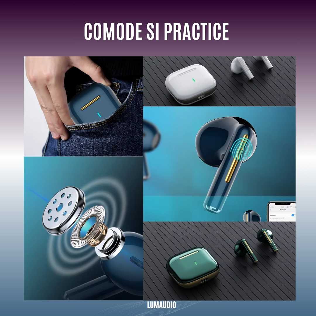 Casti Audio Wireless LUMAUDiO® Wave cu Sunet si Microfon HD, Difuzoare 13mm, Bluetooth 5.3