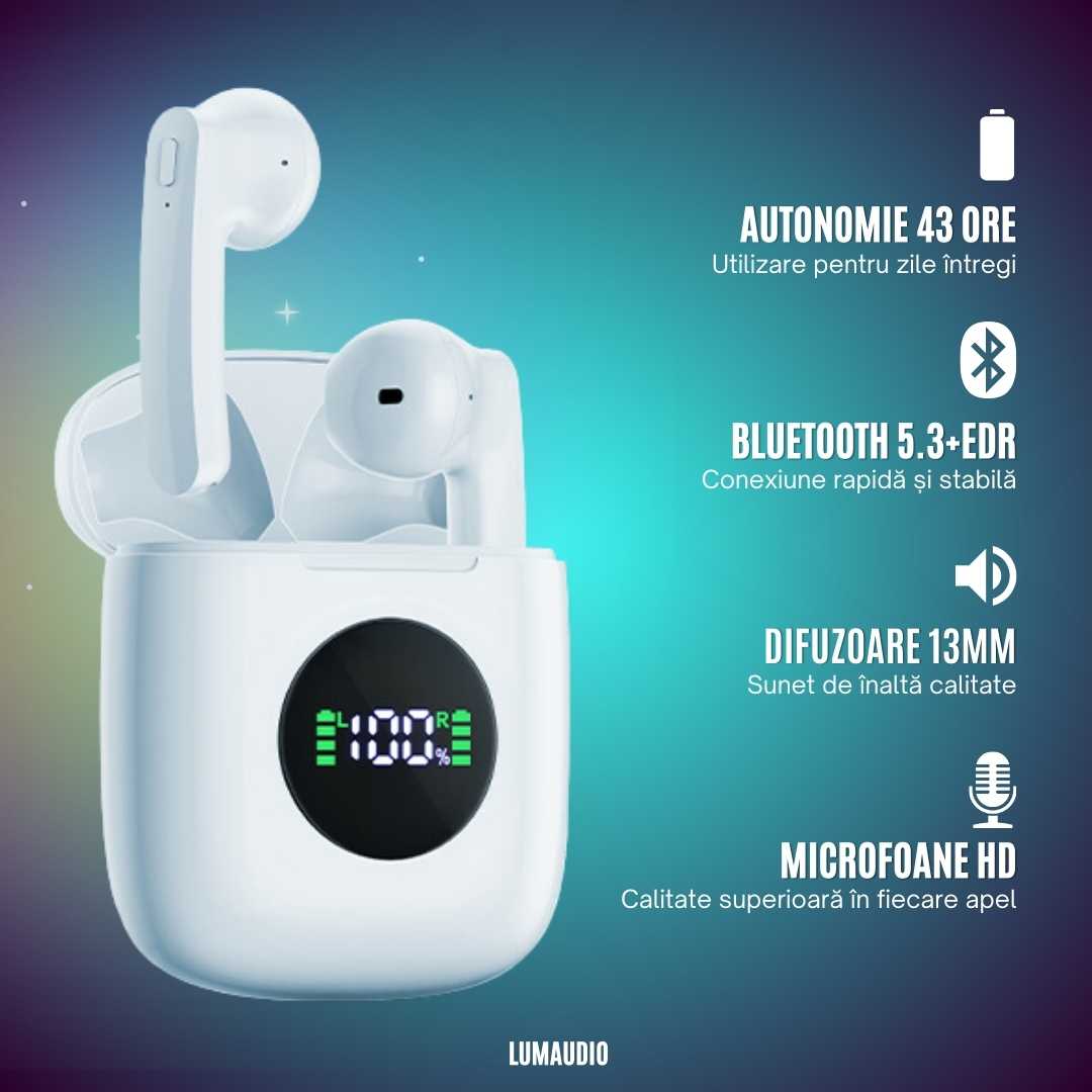 Casti Audio Wireless LUMAUDiO® Zinger cu Autonomie totala de pana la 43 ore si Difuzoare de 13mm 3