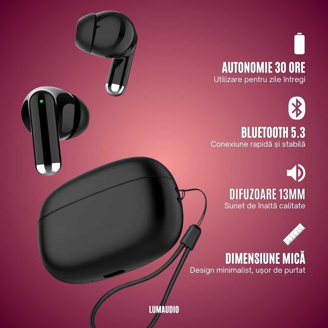 Casti Audio Wireless LUMAUDiO® NanoBeat cu Bluetooth 5.3, Difuzoare de 13mm 3