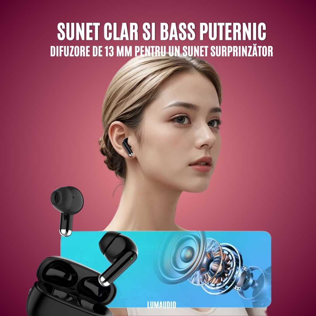 Casti Audio Wireless LUMAUDiO® NanoBeat cu Bluetooth 5.3, Difuzoare de 13mm 5