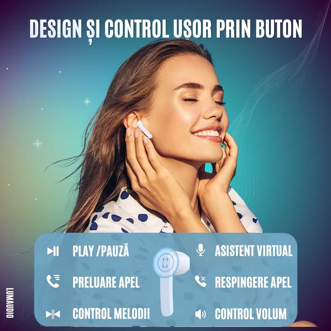 Casti Audio Wireless LUMAUDiO® Zinger cu Autonomie totala de pana la 43 ore si control prin buton - imagine 4