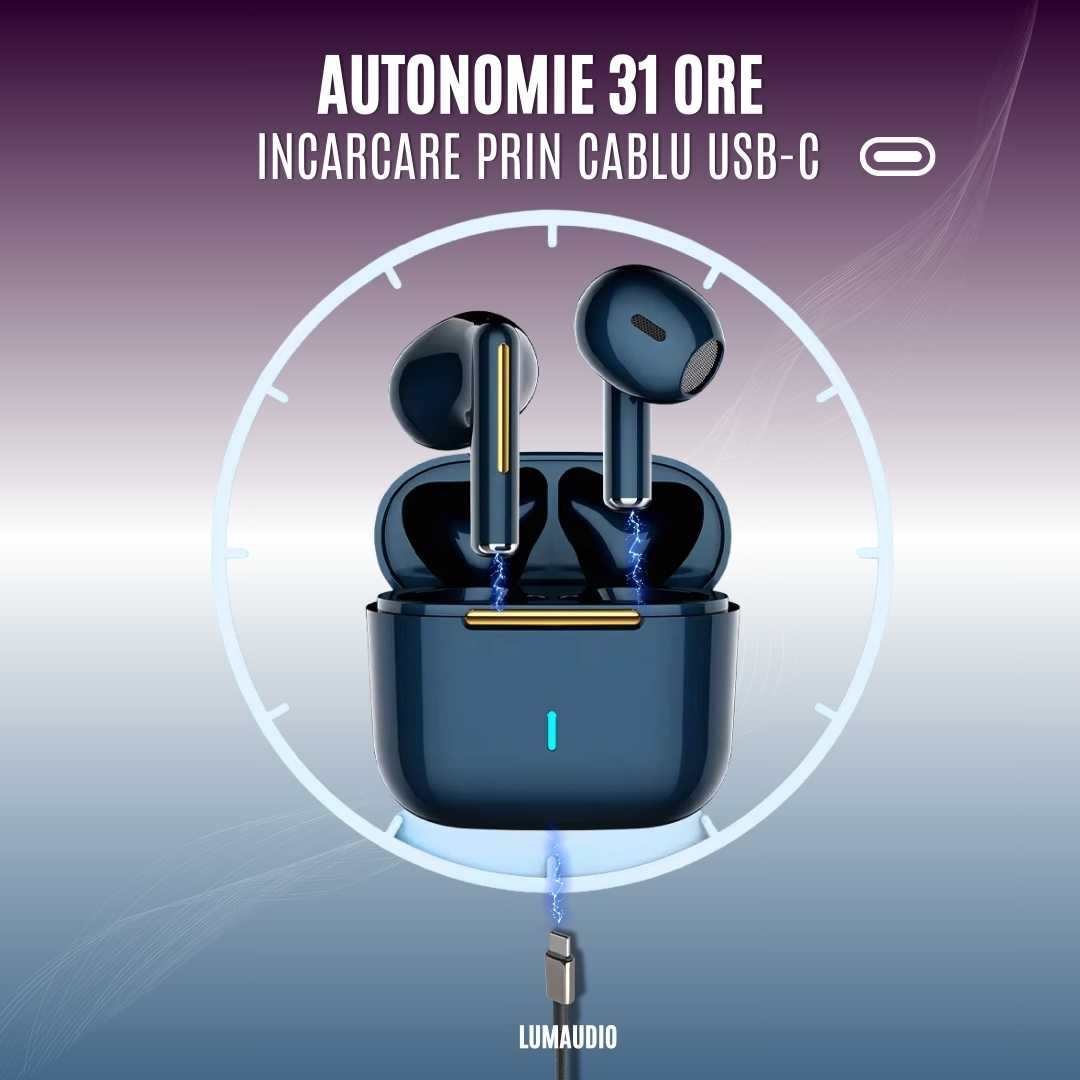 Casti Audio Wireless LUMAUDiO® Wave cu Sunet si Microfon HD, Difuzoare 13mm, Bluetooth 5.3