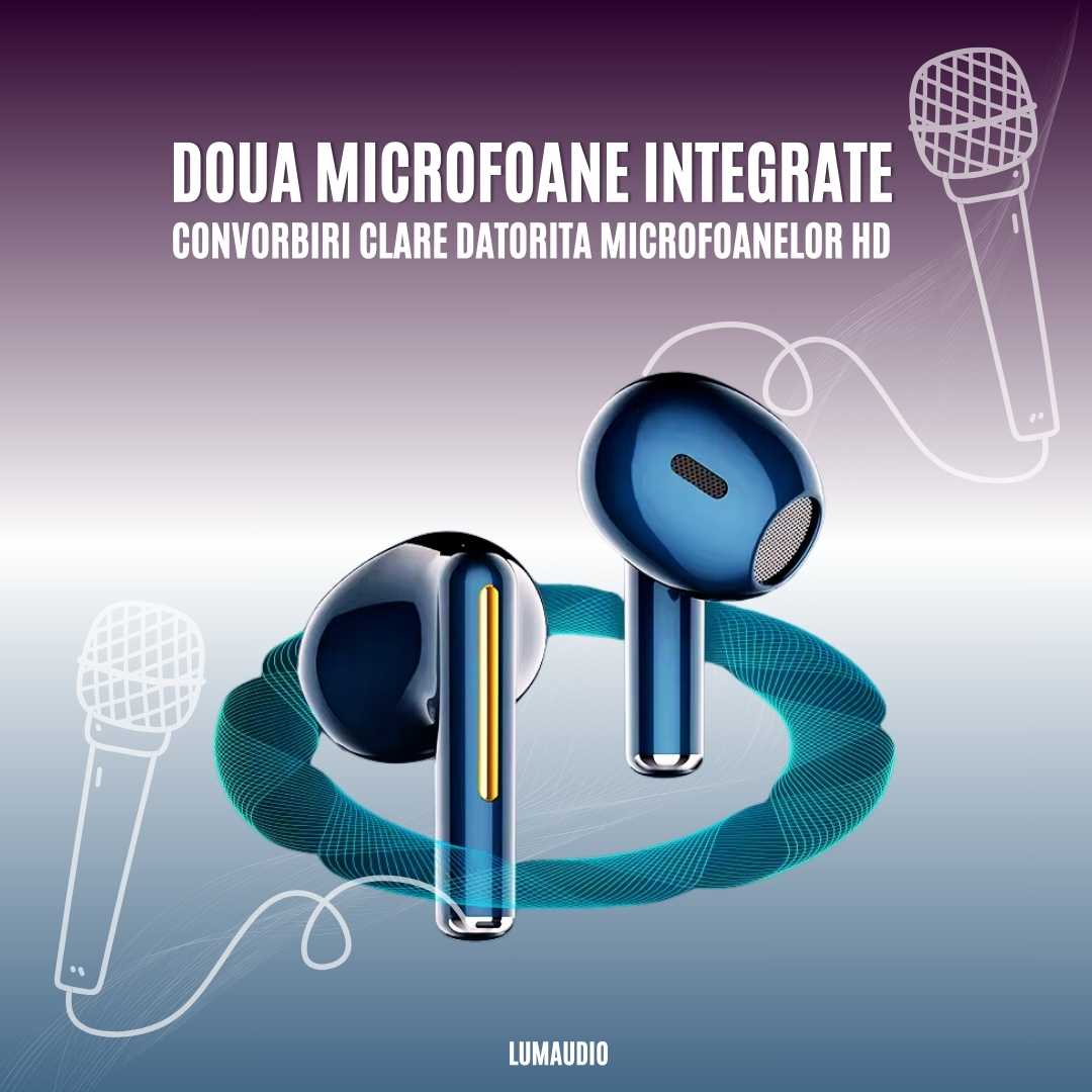 Casti Audio Wireless LUMAUDiO® Wave cu Sunet si Microfon HD, Difuzoare 13mm, Bluetooth 5.3