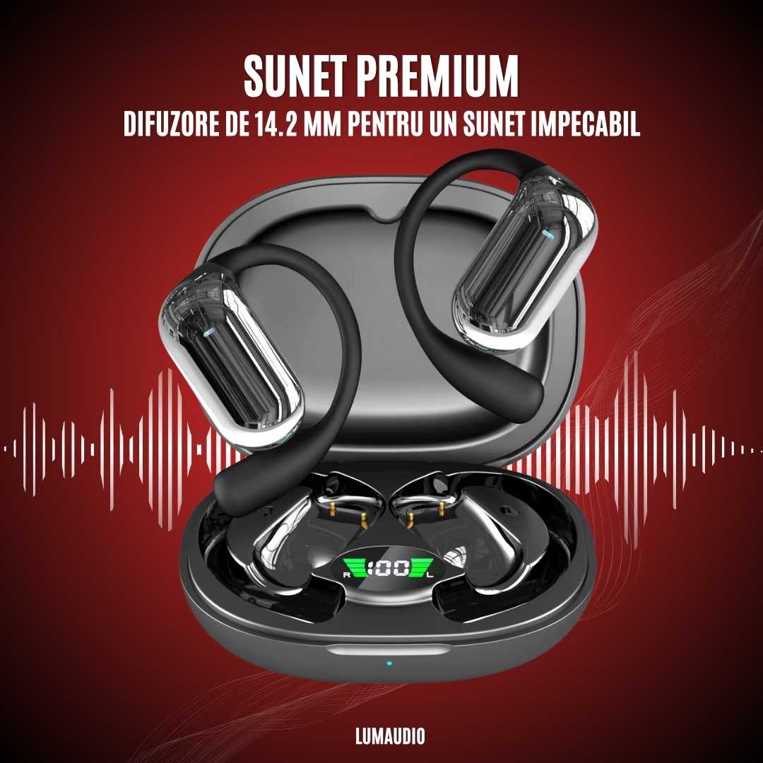 Casti Bluetooth Wireless LUMAUDiO® Escape cu Tehnologie Opean Ear si Bluetooth 5.4
