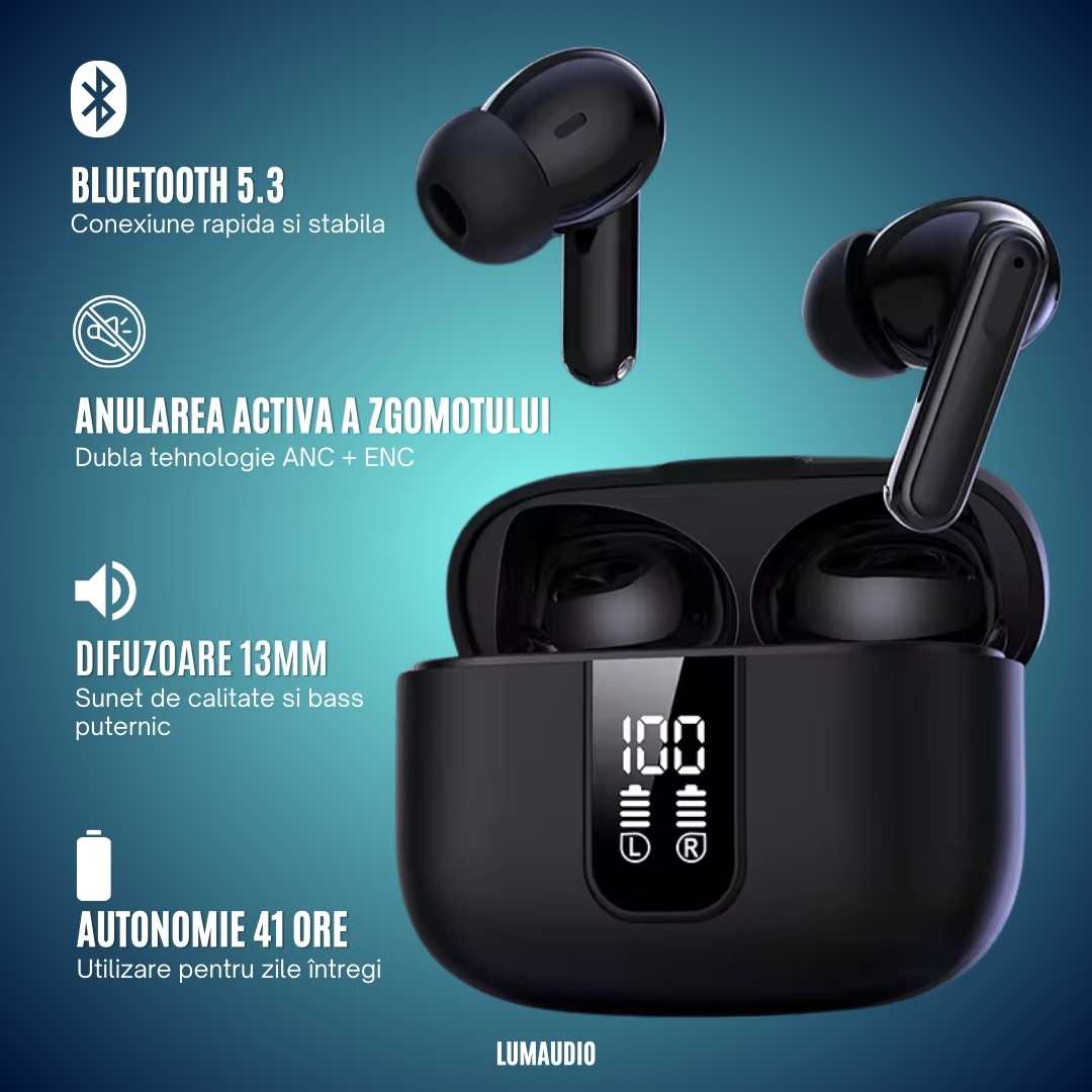 Căști Audio Wireless LUMAUDiO® Impulse Autonomie 41 Ore și Dubla tehnologie de Anulare a Zgomotelor ANC+ENC 3