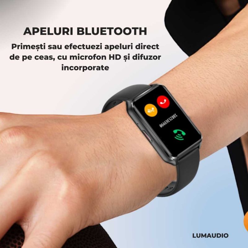 Smartwatch LUMAUDiO® Evora cu Autonomie 7 zile și Notificari retele sociale, 2 curele, monitorizare somn