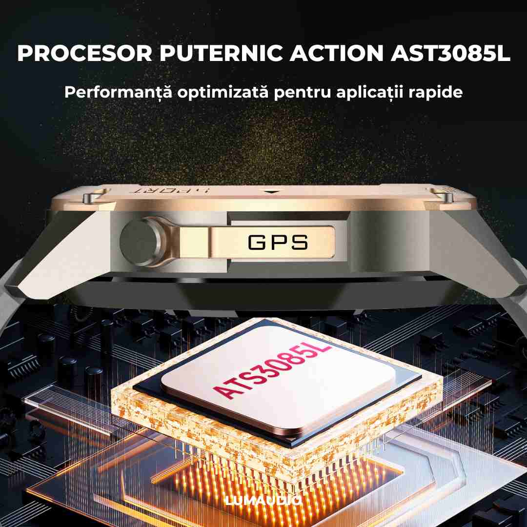 Ceas Smartwatch barbati LUMAUDiO® Tank, Rezistent la inot, GPS performant, procesor puternic