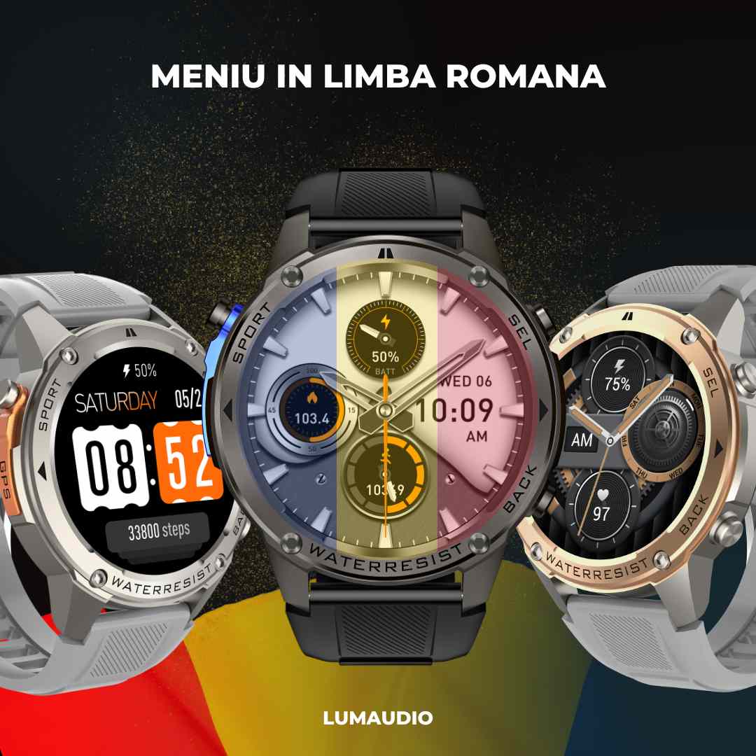 Ceas Smartwatch barbati LUMAUDiO® Tank, Rezistent la inot, GPS performant, meniu in romana