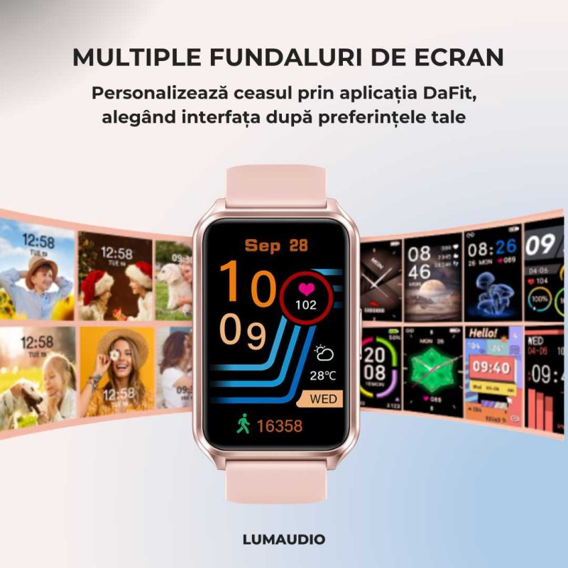 Smartwatch LUMAUDiO® Evora cu Autonomie 7 zile și Notificari retele sociale, 2 curele, monitorizare somn