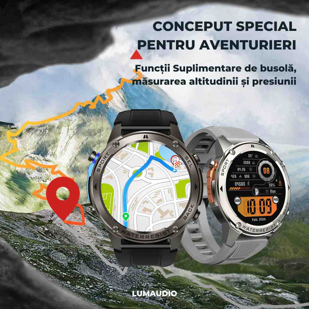 Ceas Smartwatch barbati LUMAUDiO® Tank, Rezistent la inot, GPS performant, sport