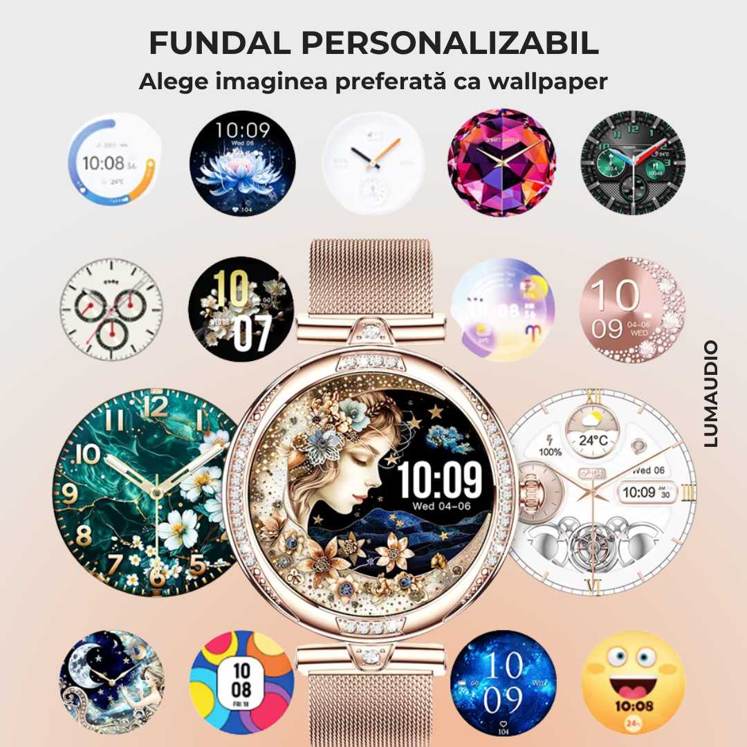 Ceas Smartwatch dama LUMAUDiO® Infinity, autonomie 7 zile, 2 curele