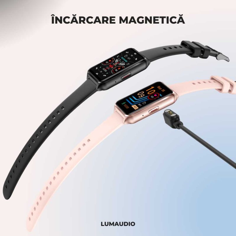 Smartwatch LUMAUDiO® Evora cu Autonomie 7 zile și Notificari retele sociale, 2 curele, monitorizare somn