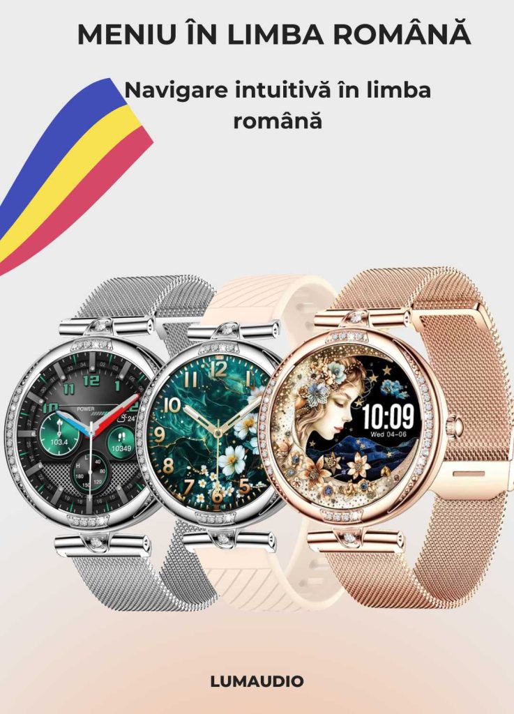 Ceas Smartwatch dama LUMAUDiO® Infinity, autonomie 5 zile, 2 curele