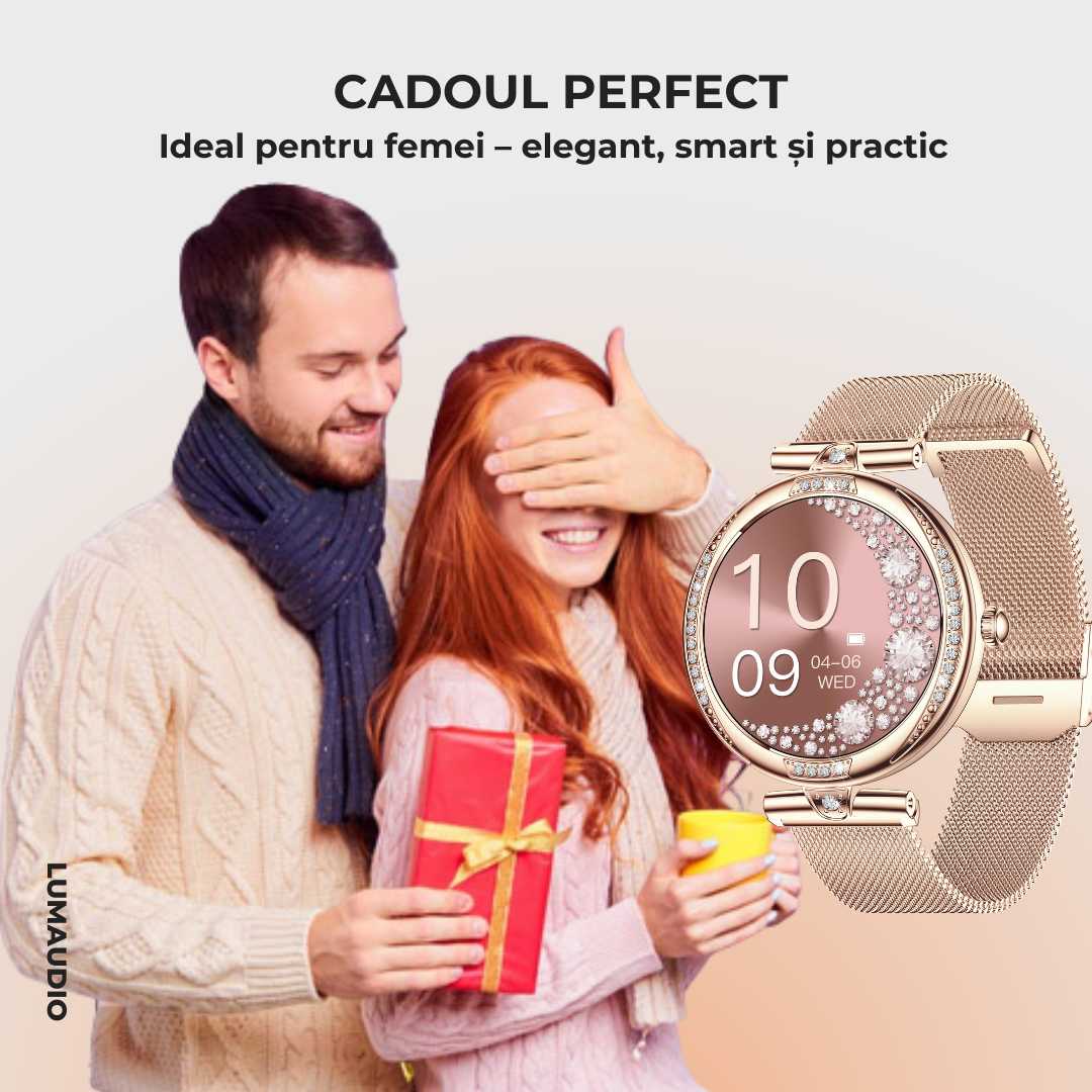 Ceas Smartwatch dama LUMAUDiO® Infinity, autonomie 7 zile, 2 curele