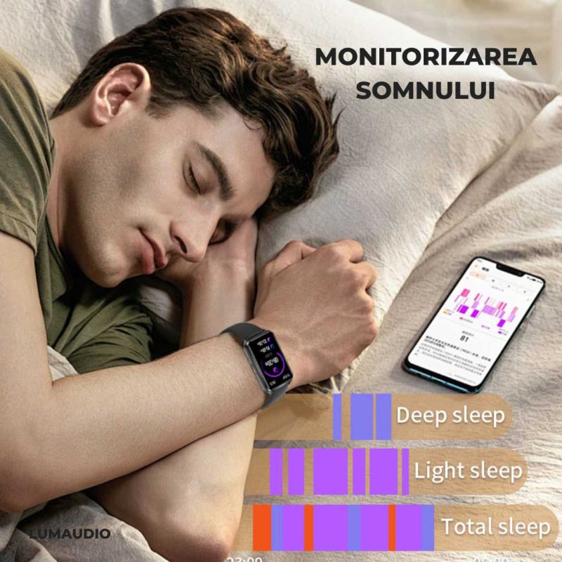 Smartwatch LUMAUDiO® Evora cu Autonomie 7 zile și Notificari retele sociale, 2 curele, monitorizare somn