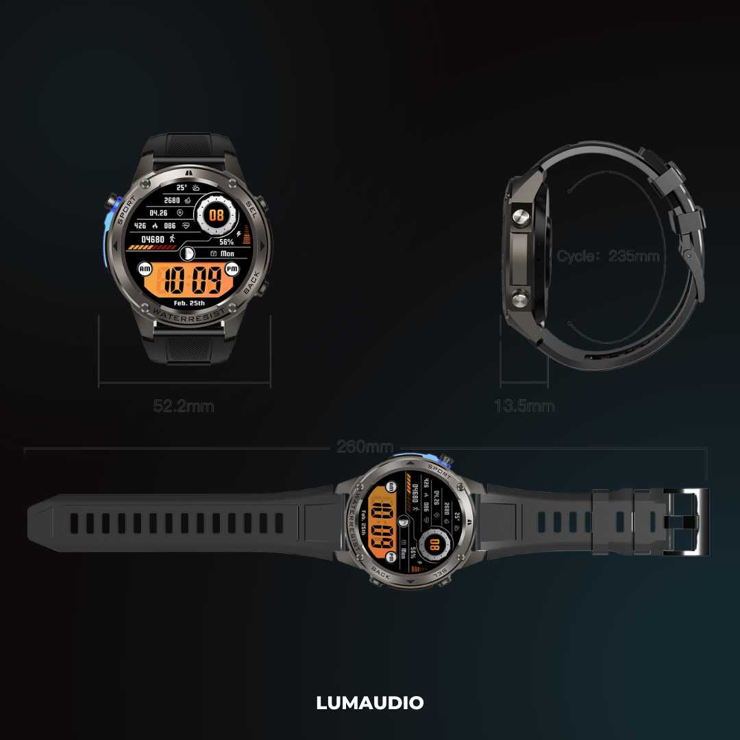 Ceas Smartwatch barbati LUMAUDiO® Tank, Rezistent la inot, GPS performant,