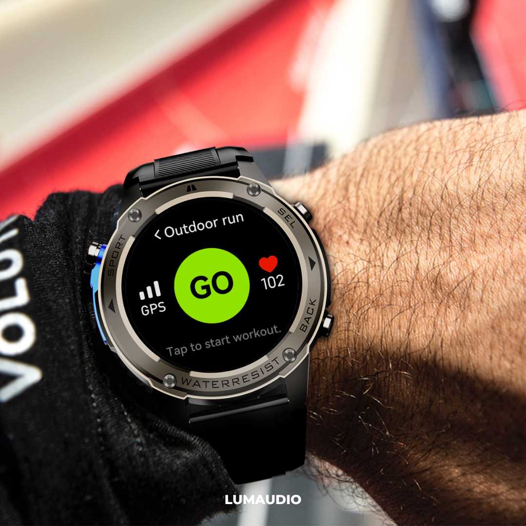 Ceas Smartwatch barbati LUMAUDiO® Tank, Rezistent la inot, GPS performant, identifica sesiune antrenament