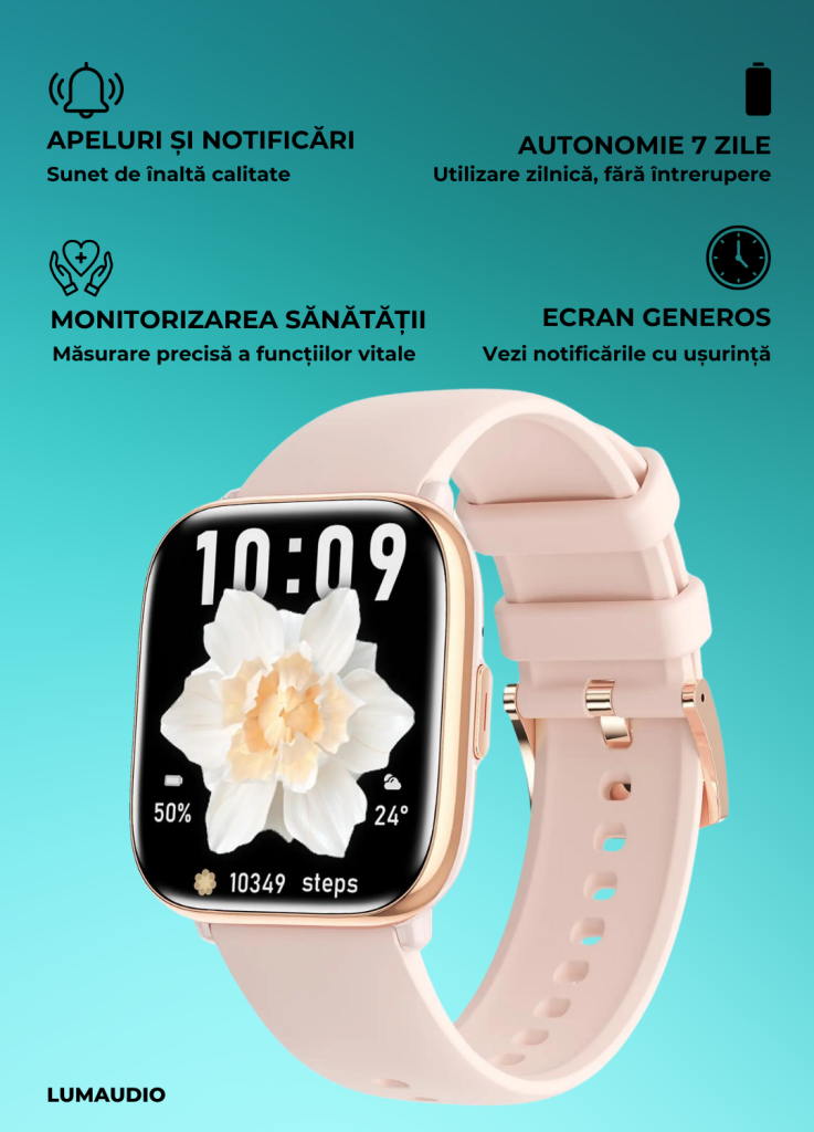 Ceas Smartwatch dama LUMAUDiO® Quantum, autonomie mare si monitorizarea sanatatii